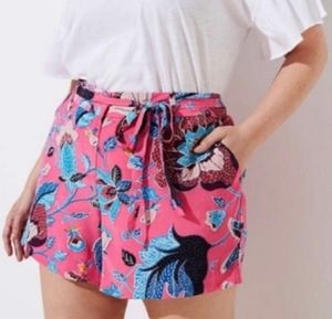 Loft Pink Bloom Floral Tie Waist Fluid Shorts Sz 2